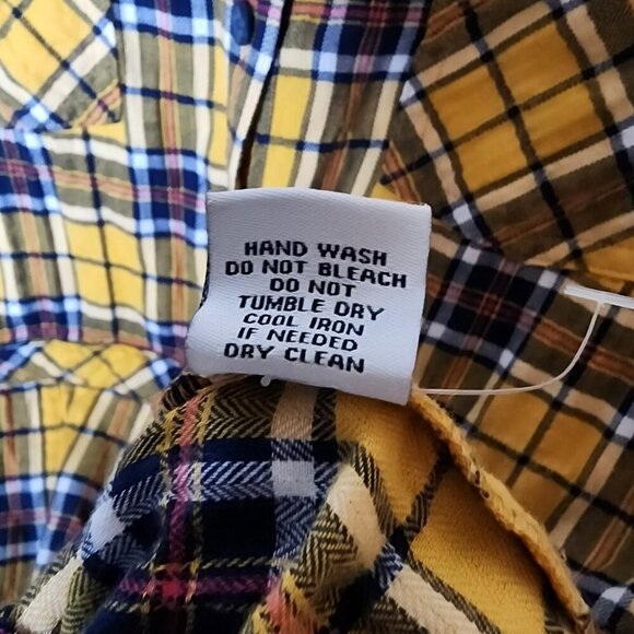 J. Peterman Plaid Shirt Dress Yellow Black Flannel Tie Waist Medium Long Sleeve - Picture 5 of 7